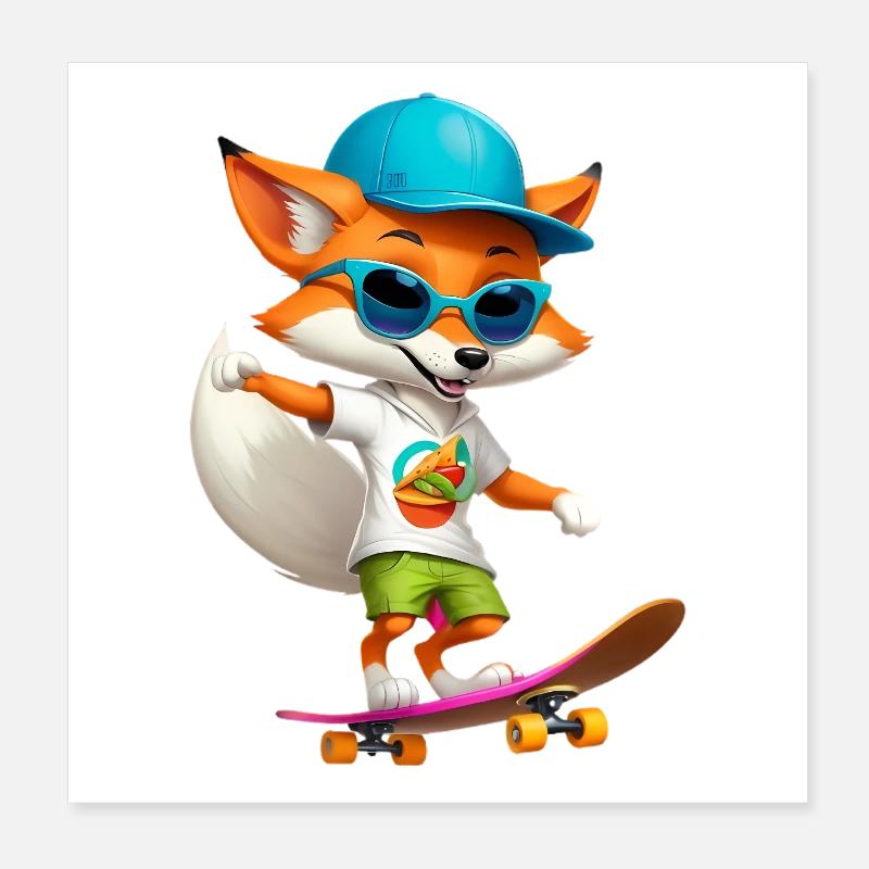Fuchs Skateboarder Taco Poster 20x20 cm