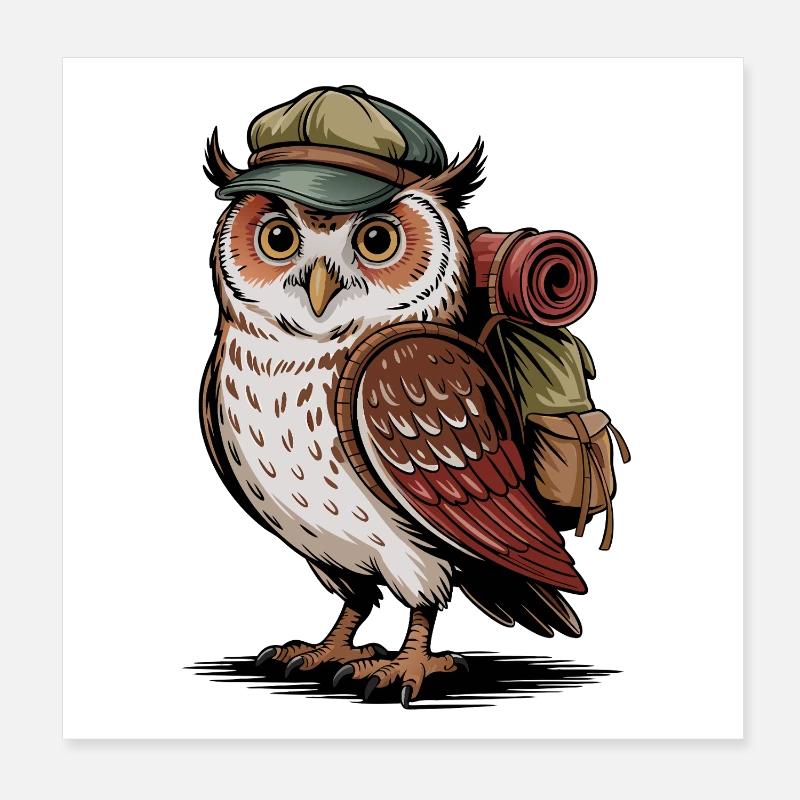 Hibou errant avec sac à dos Poster 20 x 20 cm