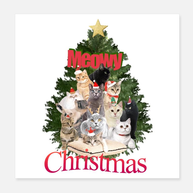 Collage de chat de Noël miaou Poster 20 x 20 cm
