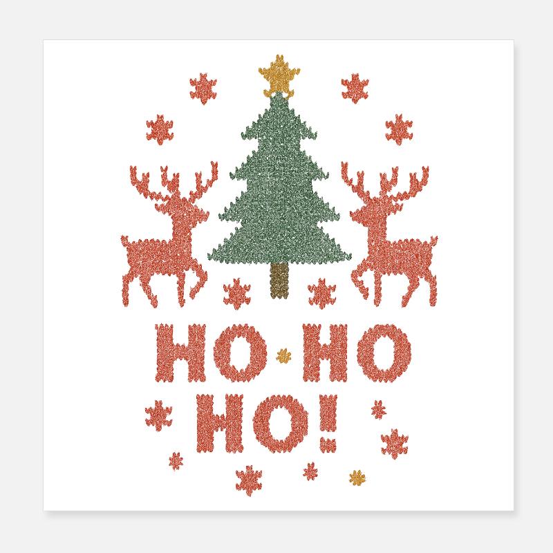 Sapin de Noël avec renne HO HO HO Poster 20 x 20 cm