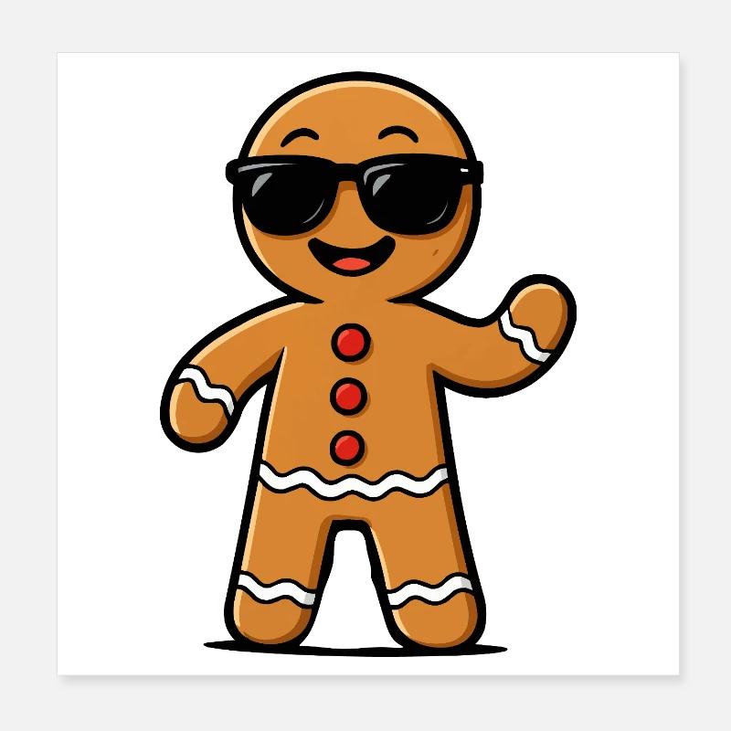Gingerbread Man with Sunglasses Poster 8" x 8" (20x20 cm)