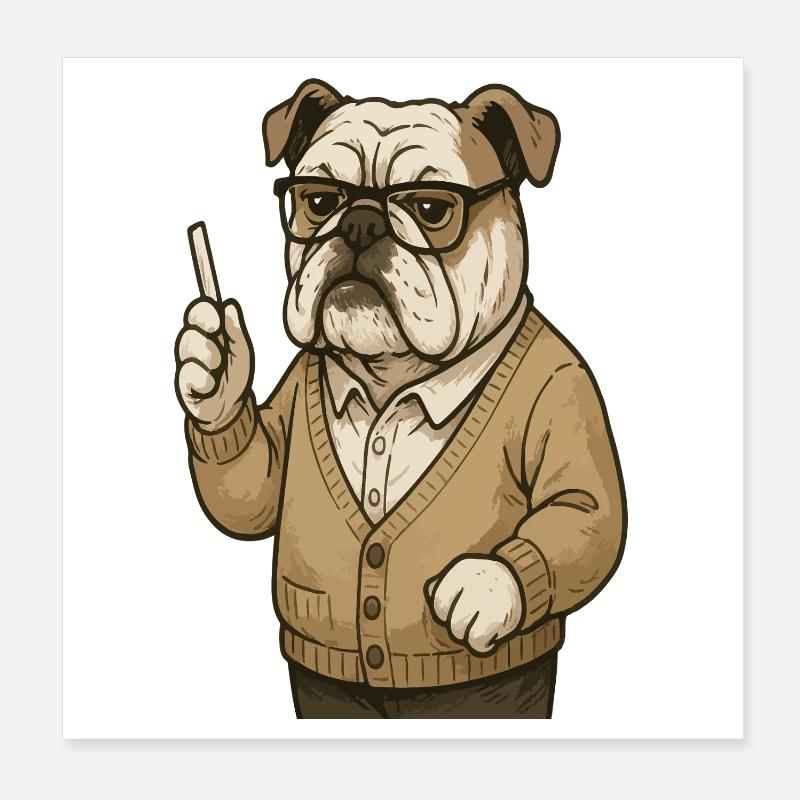 Professeur bouledogue avec dessin animé rétro de classe à la craie Poster 20 x 20 cm