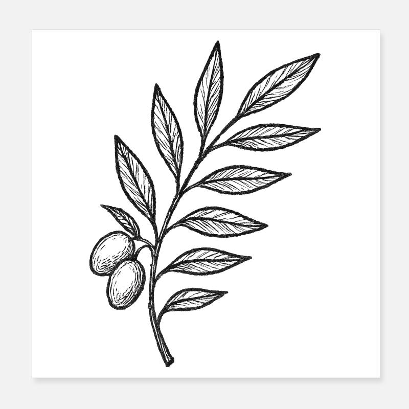 Dessin de baies de branche nocturne Poster 20 x 20 cm