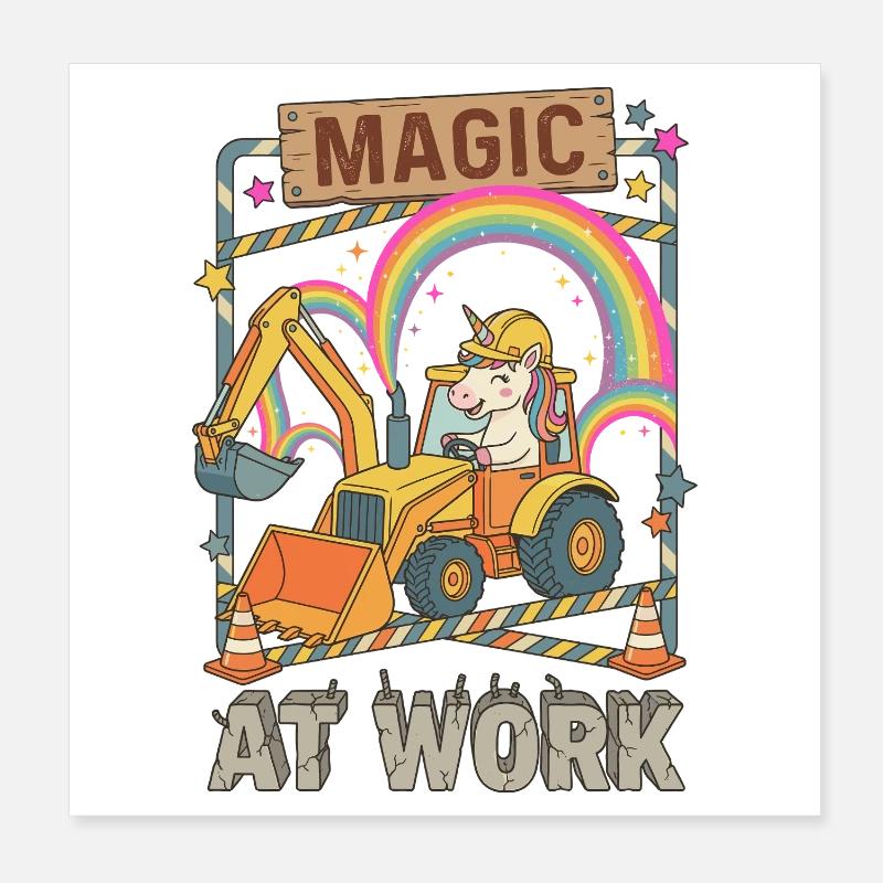 Magic At Work Einhorn Bagger Poster 20x20 cm