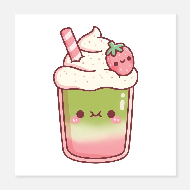Süßer Eiskaffer Matcha Erdbeer-Latte Poster 20x20 cm