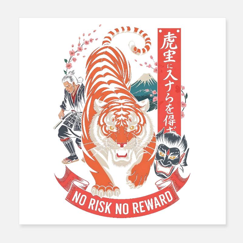 Design du Tiger Samurai Sans Risque Sans Récompense Poster 20 x 20 cm