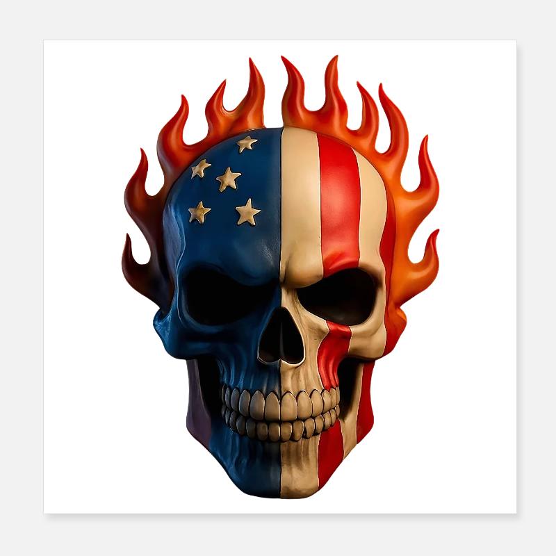 Crâne de drapeau enflammé Poster 20 x 20 cm