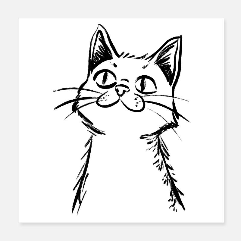Curious Cat - Hand drawn sketch Poster 8" x 8" (20x20 cm)