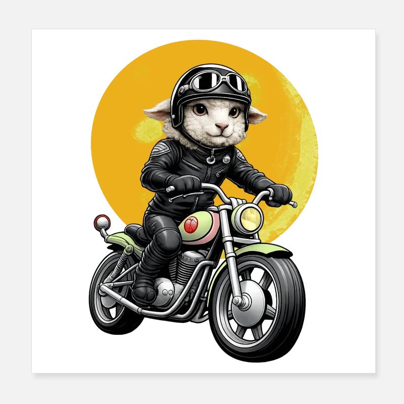 Motorcycle sheep in leather look Poster 8" x 8" (20x20 cm)