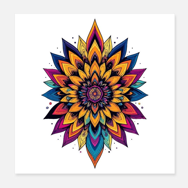 Étoile fleur colorée de mandala de fleurs LSD Poster 20 x 20 cm