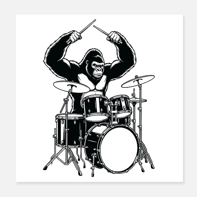 Drummer Gorilla - batterie Poster 20 x 20 cm