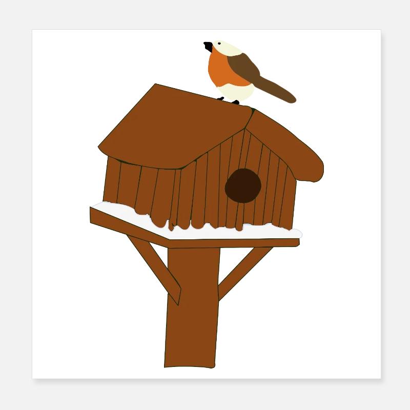 Vogelhaus am Schneeboden Poster 20x20 cm
