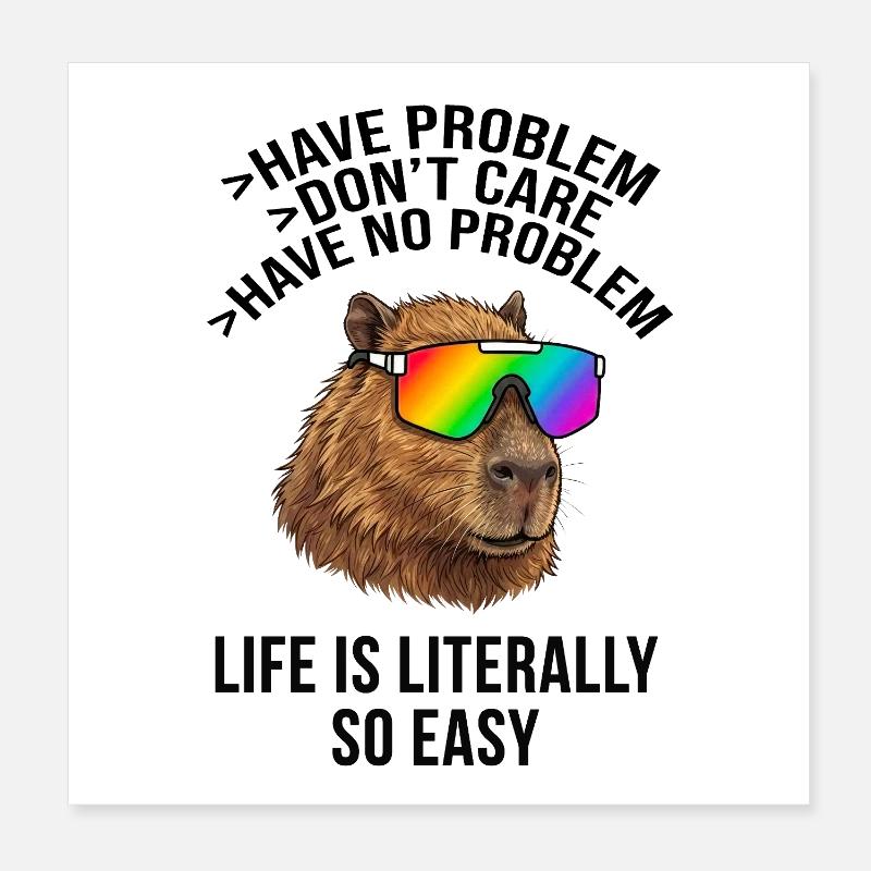 Cool Capybara Rainbow Sunglasses - Chill meme Poster 8" x 8" (20x20 cm)