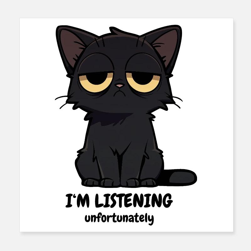 Mürrische Schwarze Katze | Null Bock Katzen Motiv Poster 20 x 20 cm