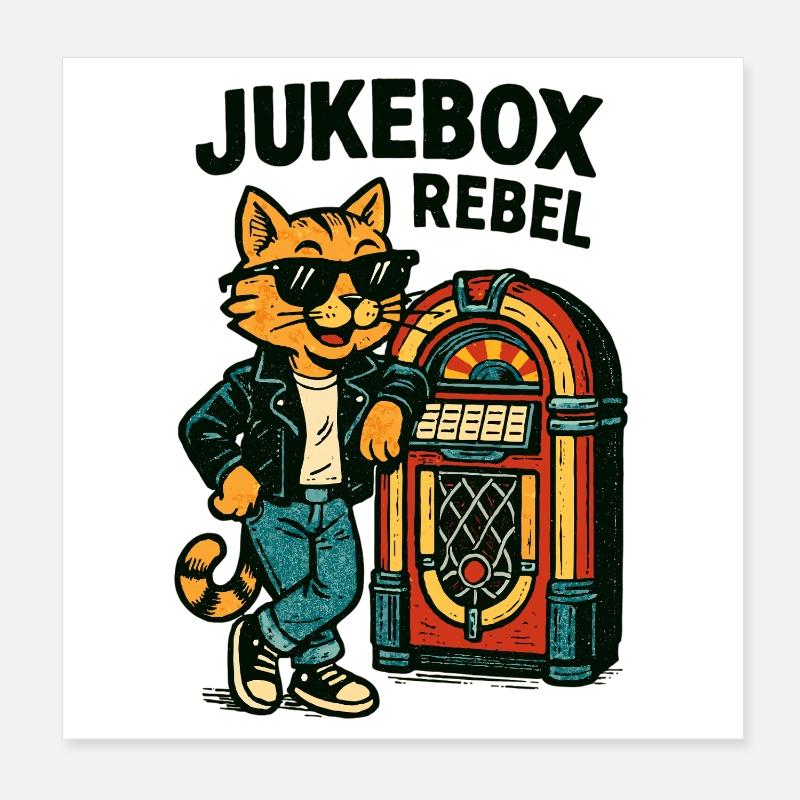 Jukebox Rebel: Cool Retro Cat in Comic Style Poster 8" x 8" (20x20 cm)