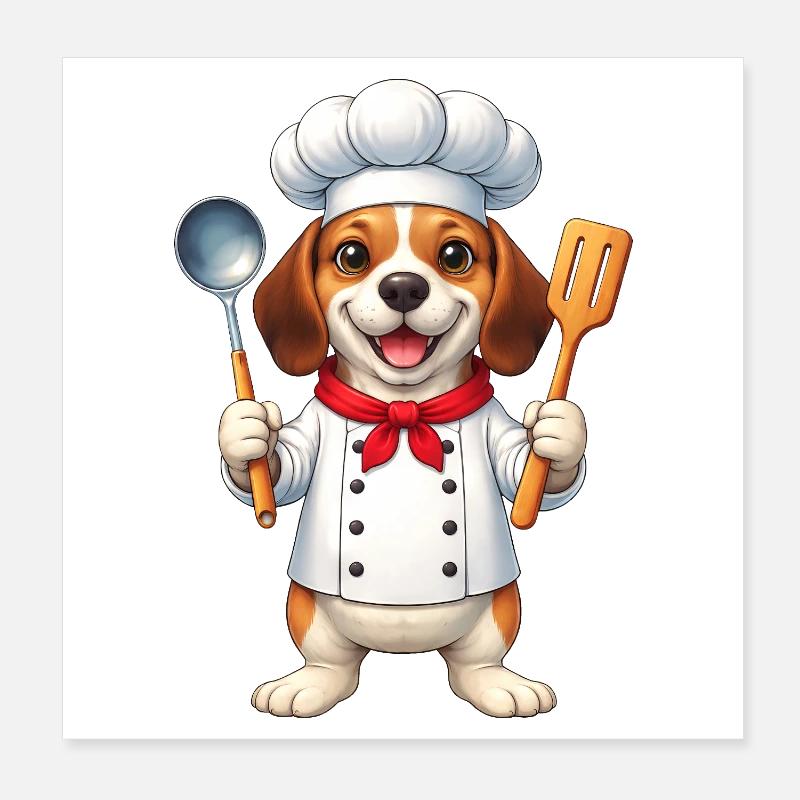Cuisson de dessin animé Chef Rapetou Dessin animé Cuisine de chien Poster 20 x 20 cm