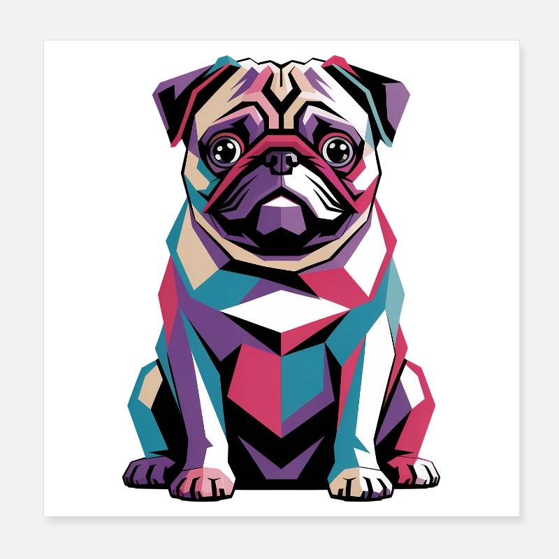 Farbenfroher geometrischer Mops – Lebendiger Pop-Art-Hund Poster 20x20 cm