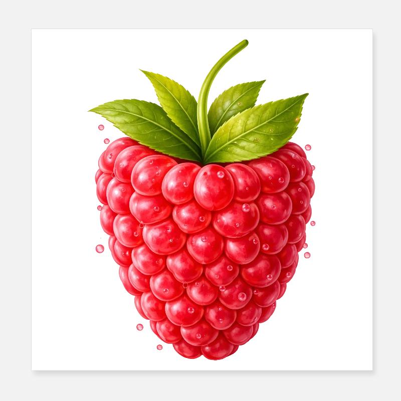 Frische Himbeere mit Blättern  Poster 20x20 cm