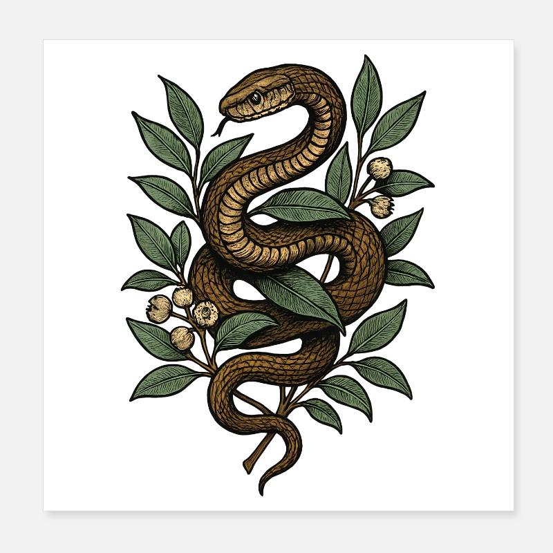 Serpent dans le réseau de feuilles Poster 20 x 20 cm
