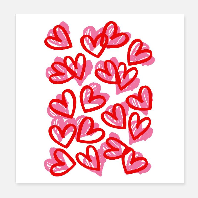 Heartfelt Doodle Hearts Pattern Poster 8" x 8" (20x20 cm)
