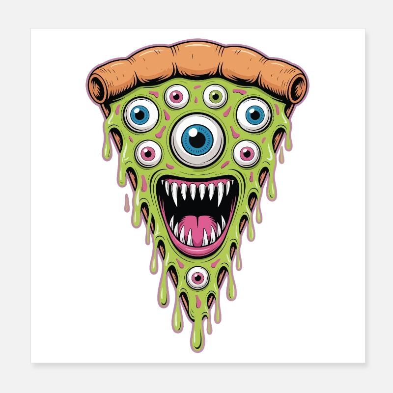 Monstre de la pizza à l’œil dégoulinant Poster 20 x 20 cm