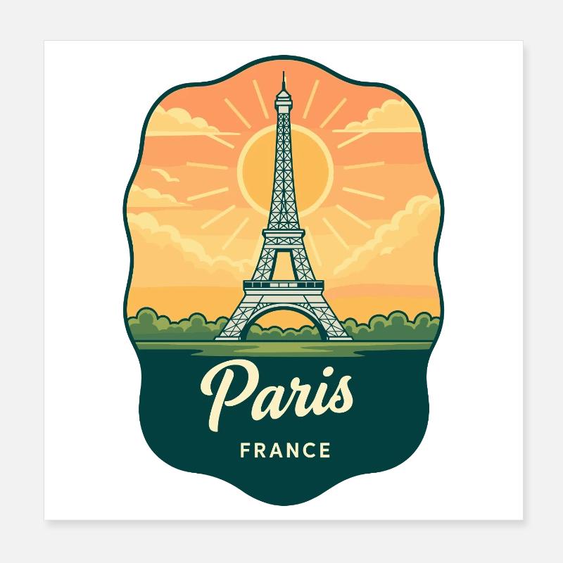Pariser Eiffelturm Frankreich Retro Sonnenuntergangsabzeichen Poster 20x20 cm