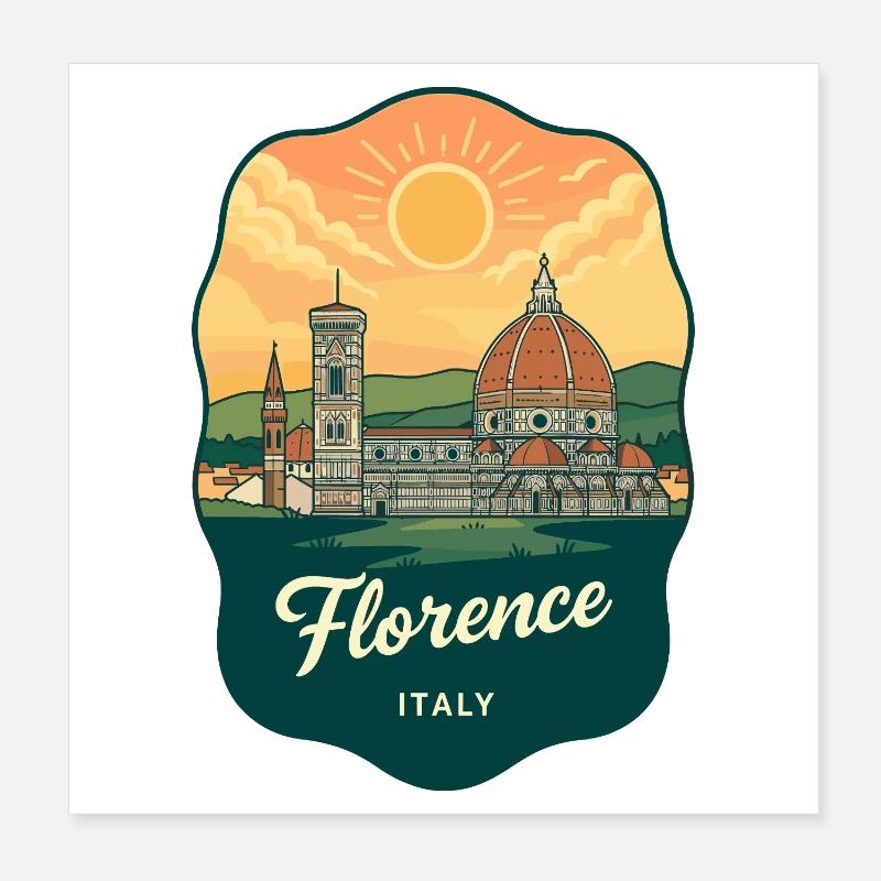 Florence Duomo Retro Sonnenuntergangs-Reiseabzeichen Poster 20x20 cm