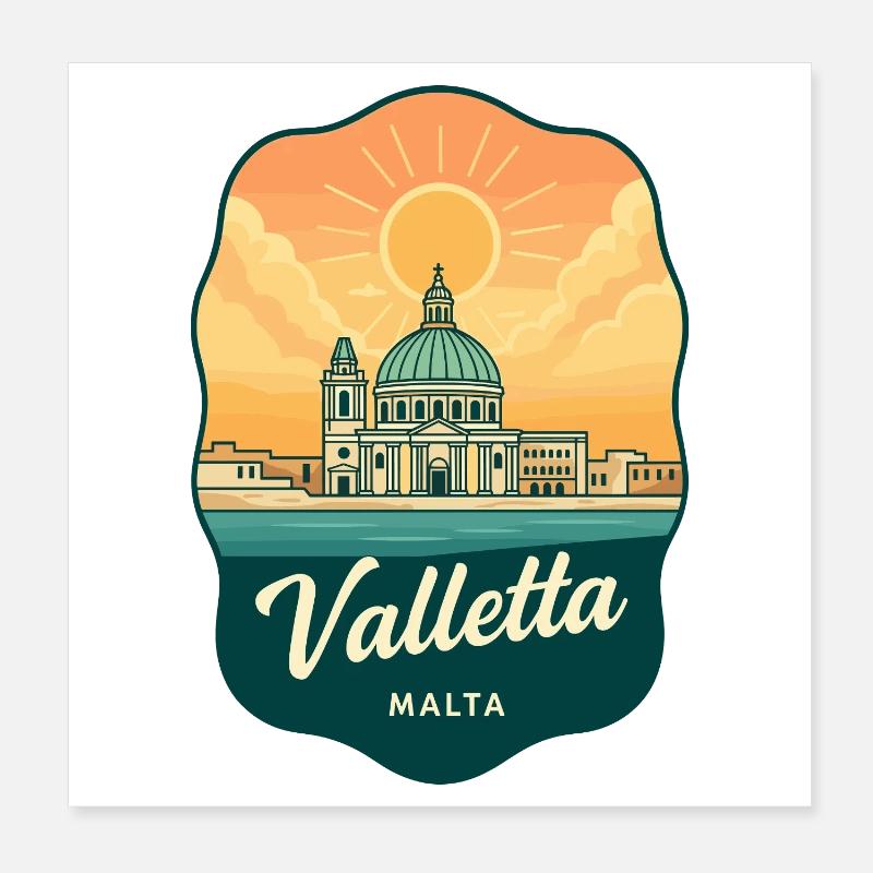 Valletta Malta Retro Sunset Reiseabzeichen Poster 20x20 cm