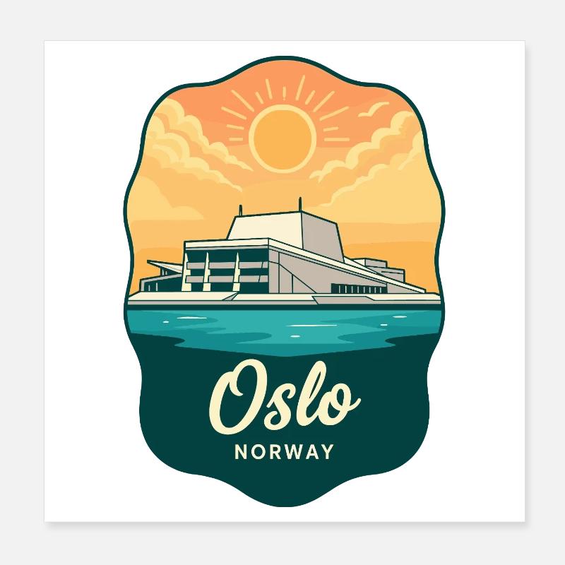 Insigne rétro du coucher de soleil de l’Opéra d’Oslo Poster 20 x 20 cm
