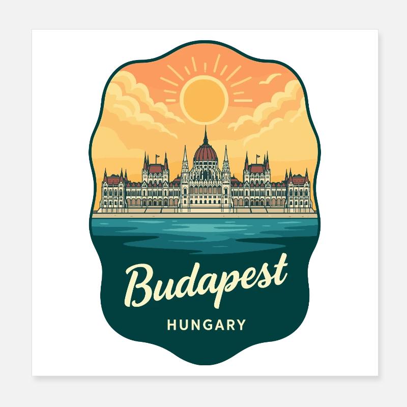 Budapester Parlament Vintage Sunset Abzeichen Poster 20x20 cm