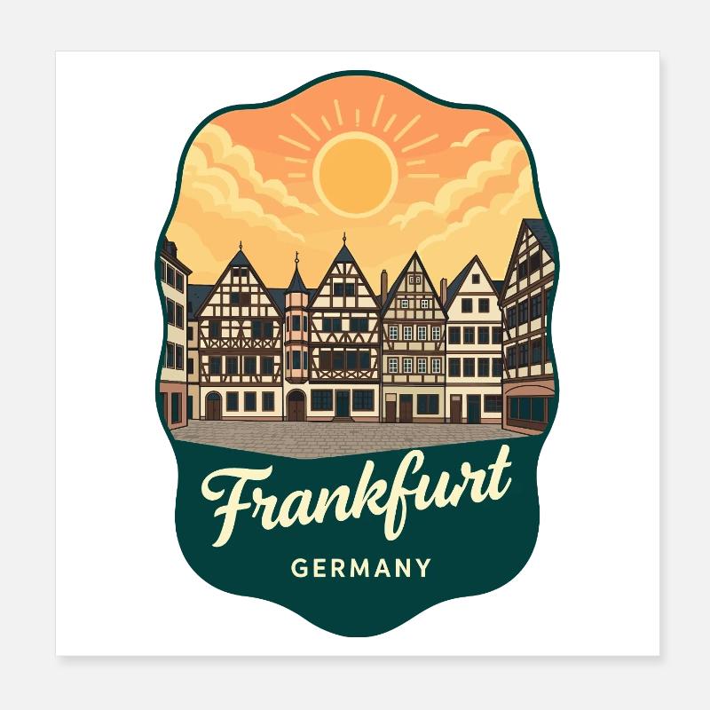Frankfurt Romer Retro Sunset Reiseabzeichen Poster 20x20 cm