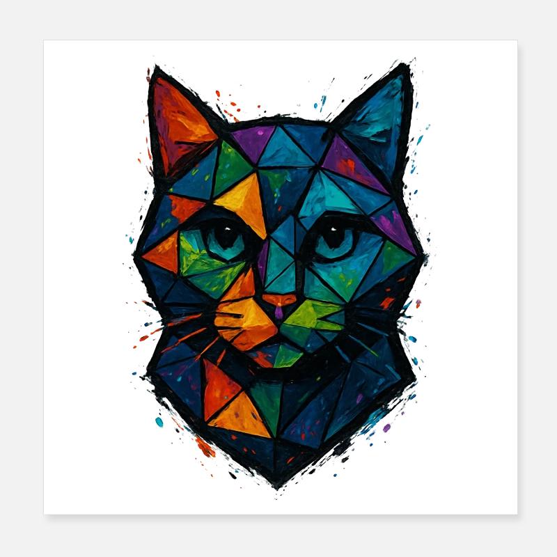 Cat Low Poly - Geometric Mesh Polygonal Art Desig Poster 8" x 8" (20x20 cm)