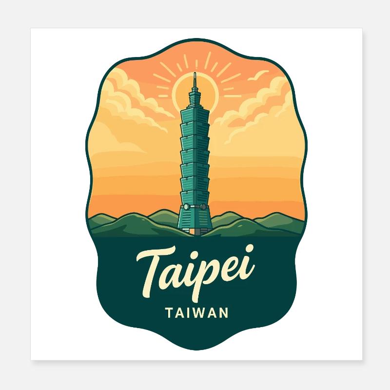 Taipei 101 Taiwan Vintage Sunset Reiseabzeichen Poster 20x20 cm