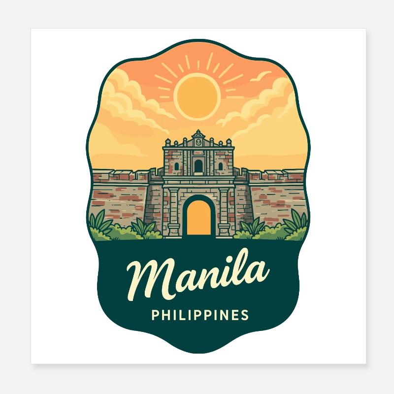 Manila Intramuros Retro Sonnenuntergangs-Reiseabzeichen Poster 20x20 cm