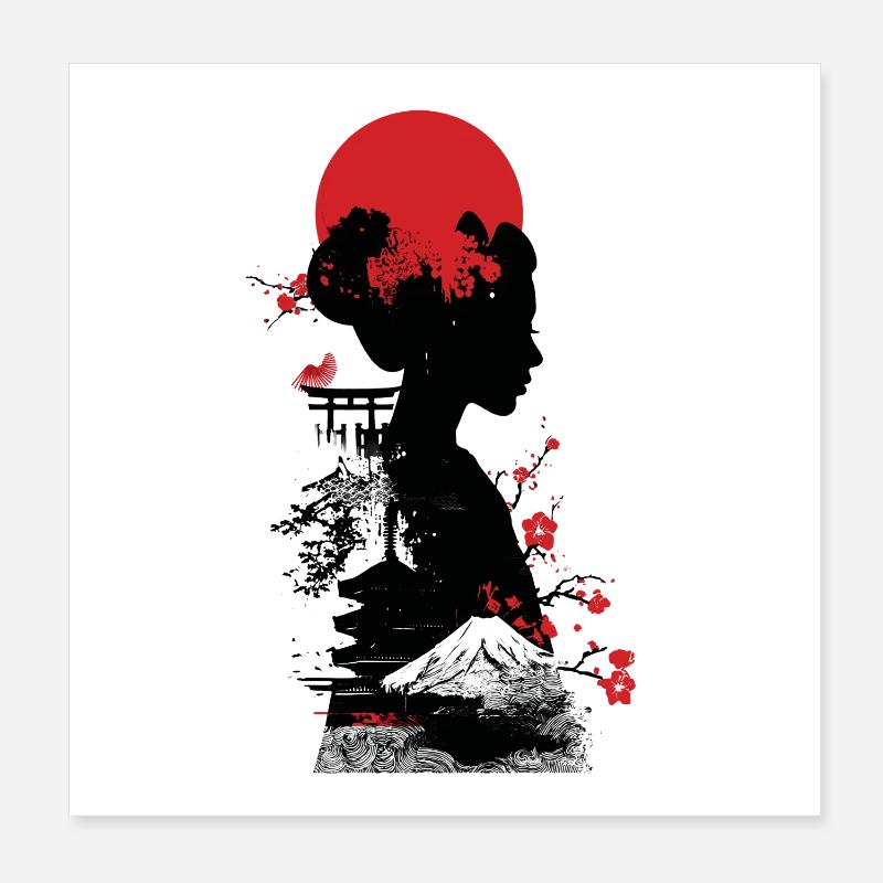 Silhouette Rouge Fleurs Soleil Poster 20 x 20 cm