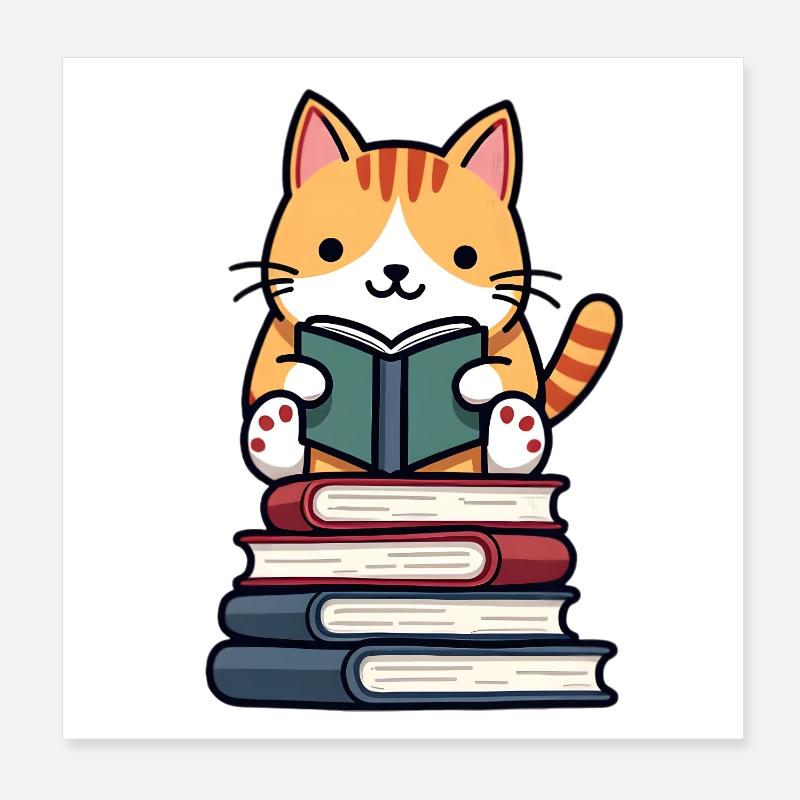 Cat reading a book Poster 8" x 8" (20x20 cm)