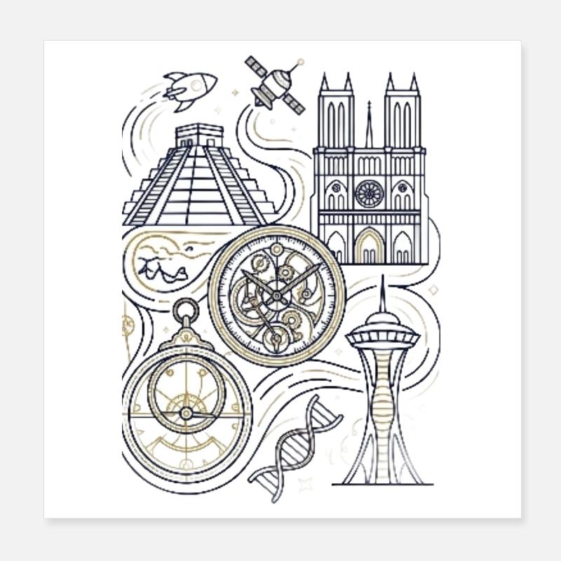 Cosmic Clockworks: Space and Stone Poster 8" x 8" (20x20 cm)