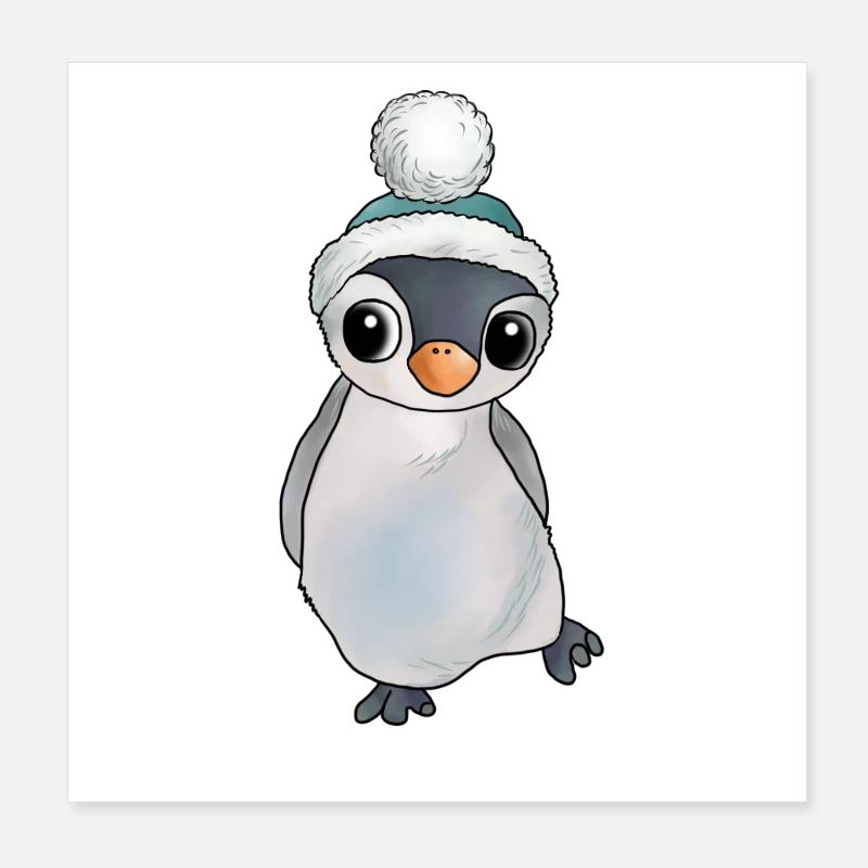 Pinguin mit Muetze Poster 20x20 cm