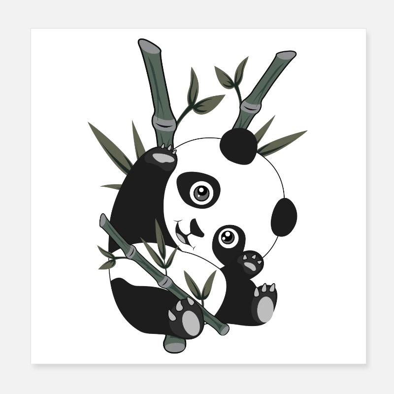 Panda - Bambou - Poster 20 x 20 cm - blanc
