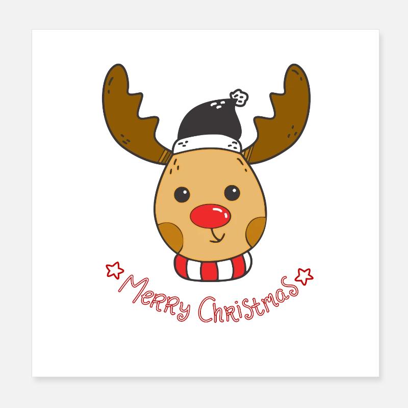 Cute Rudolph Reindeer Christmas Design Poster 8" x 8" (20x20 cm)