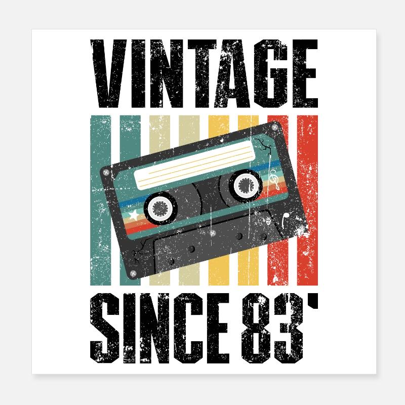Retro Cassette on Neon Stripes Poster 8" x 8" (20x20 cm)