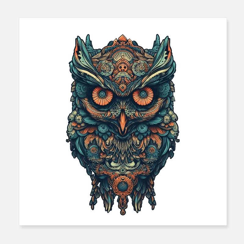 Mythische Boho Eule mit surrealen Mustern Poster 20x20 cm