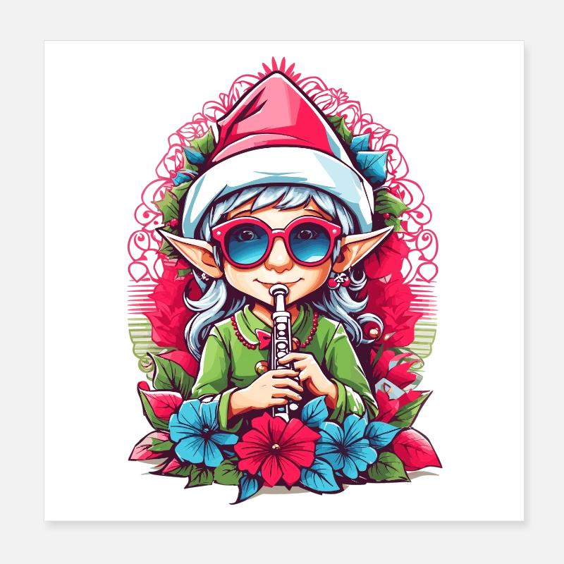 Elf with flute Poster 8" x 8" (20x20 cm)
