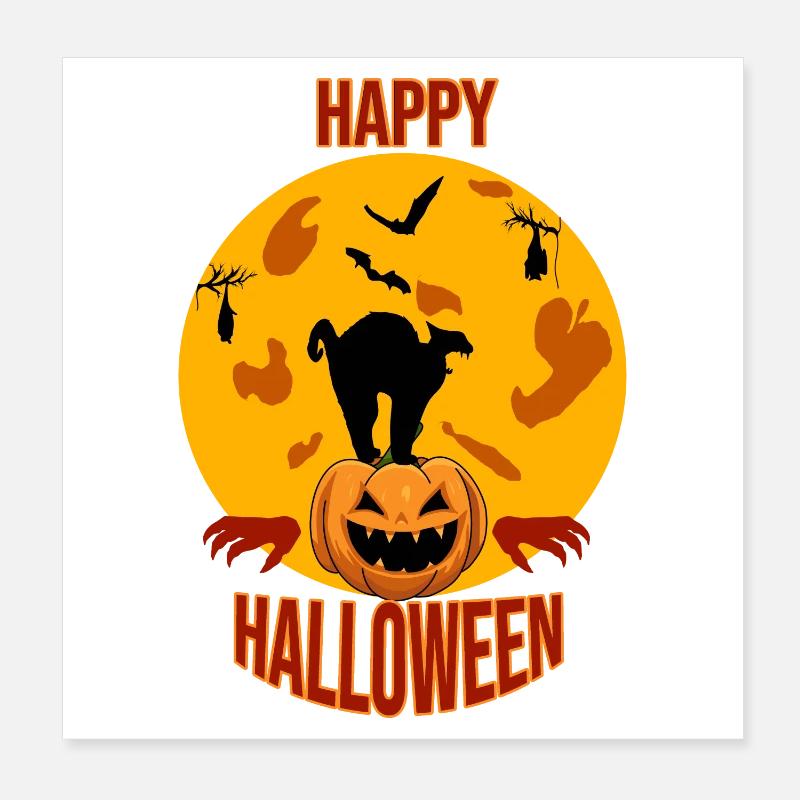 Joyeux Halloween Chat Lune Citrouille Poster 20 x 20 cm