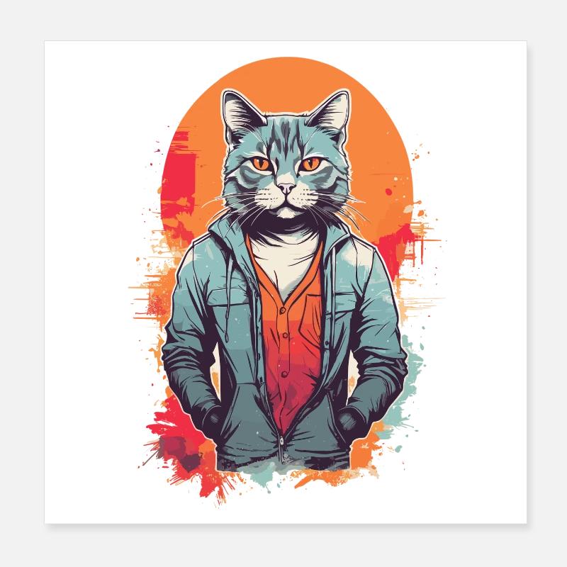 Chat gris froid Poster 20 x 20 cm
