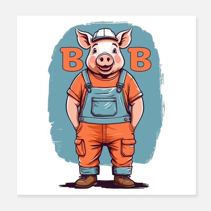 Bob le cochon de construction Poster 20 x 20 cm