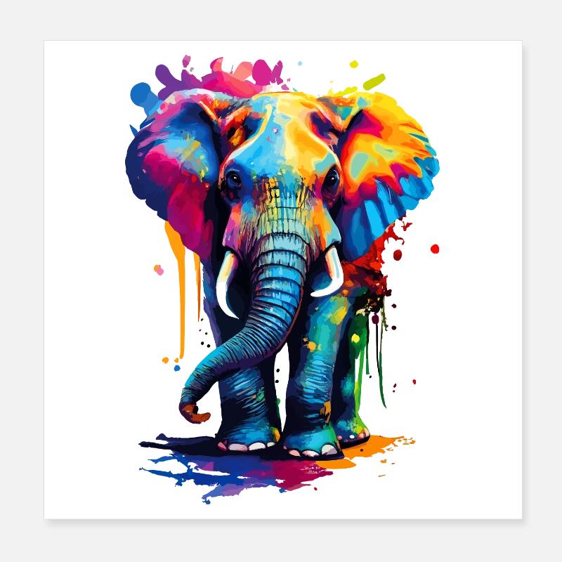 Éléphant Coloré - Défenses Éléphant Proboscis Poster 20 x 20 cm