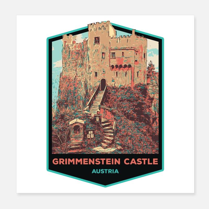 Illustration Château Grimmenstein, Basse-Autriche Poster 20 x 20 cm