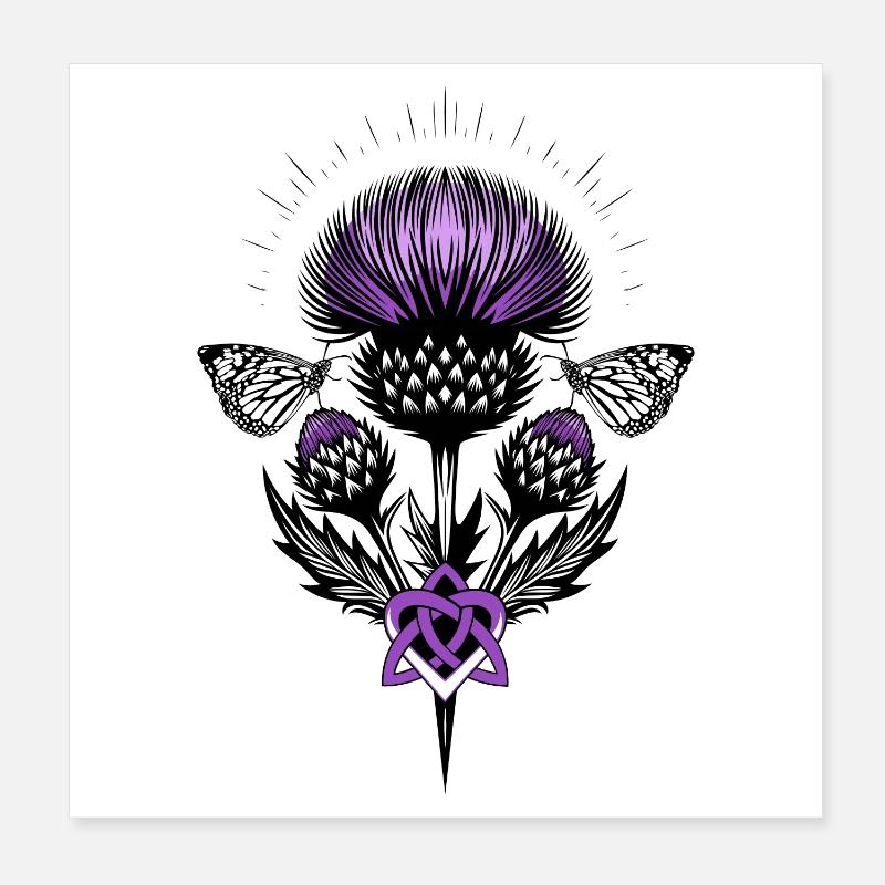 Chardon avec cœur de triquetra et papillon chardonneret Poster 20 x 20 cm