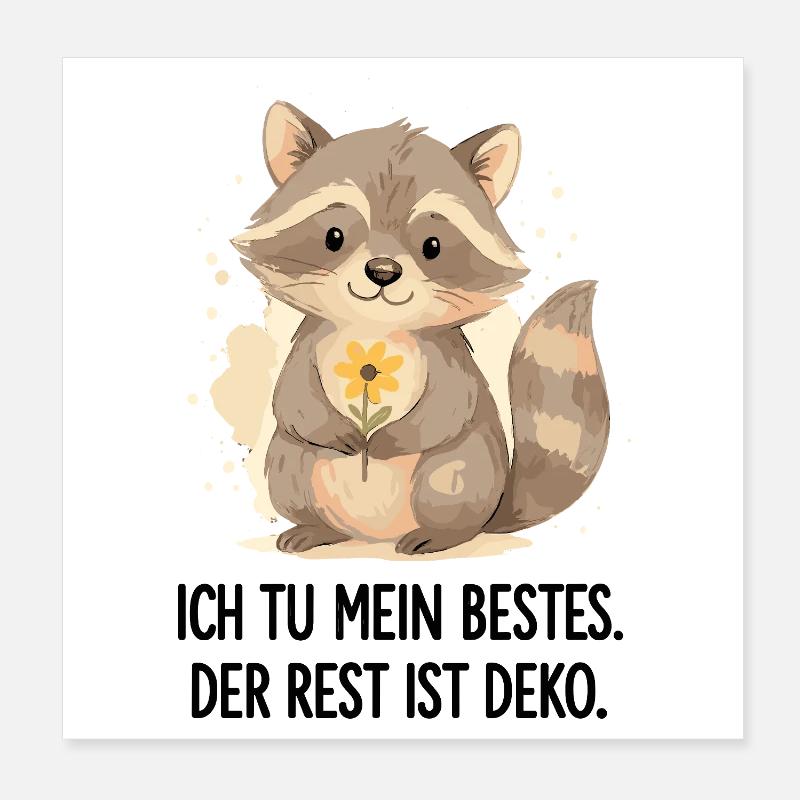 Waschbär mit Blume – Sanft Poster 20x20 cm